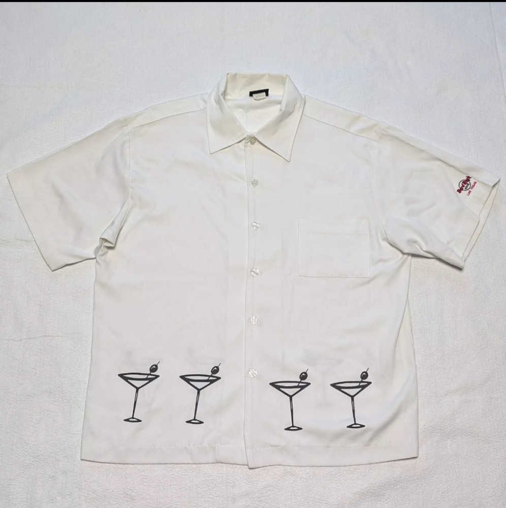 Vintage Hard Rock Hotel Las Vegas Martini Button Shirt Mens XL White Made In USA